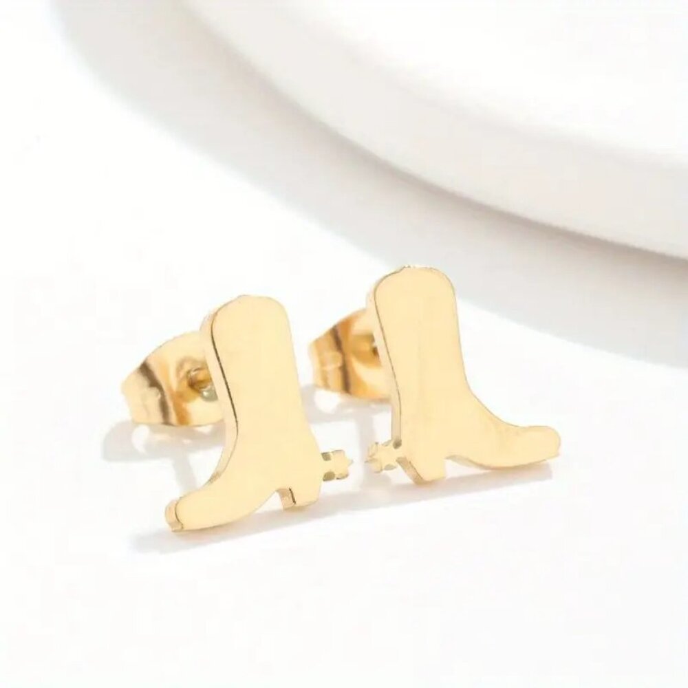 Gold-Tone Stainless Steel Cowboy Boot Petite Stud Earrings